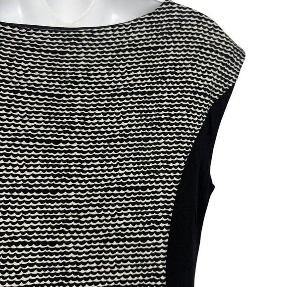 Ann Taylor Loft Womens Black Ivory Print Sheath Pleated Neck Knit Dress sz M - Picture 13 of 16